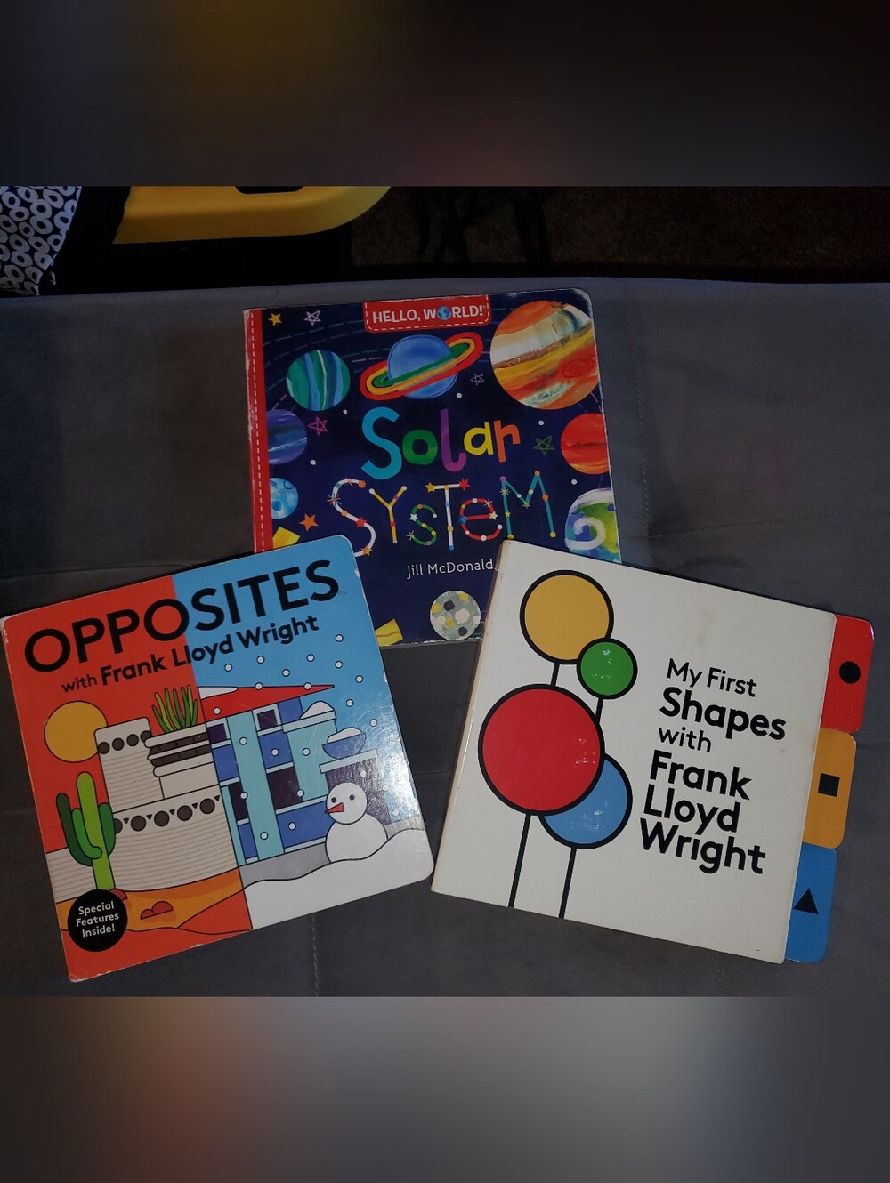Bundle of 3 baby/toddler cardboard books- Frank Lloyd Wright + Solar System